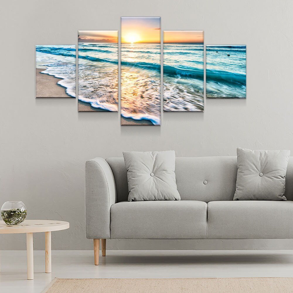 Sunset White Beach 5-Piece Canvas Wall Art Set