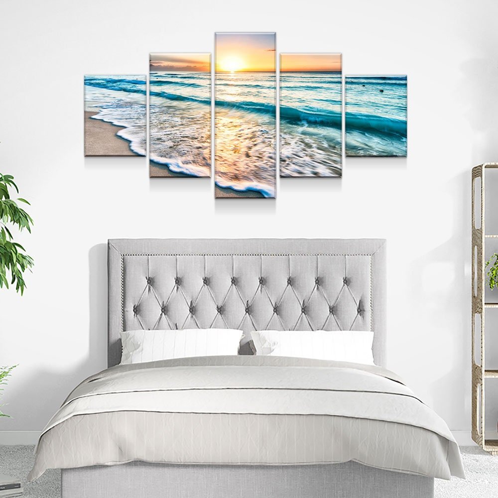 Sunset White Beach 5-Piece Canvas Wall Art Set