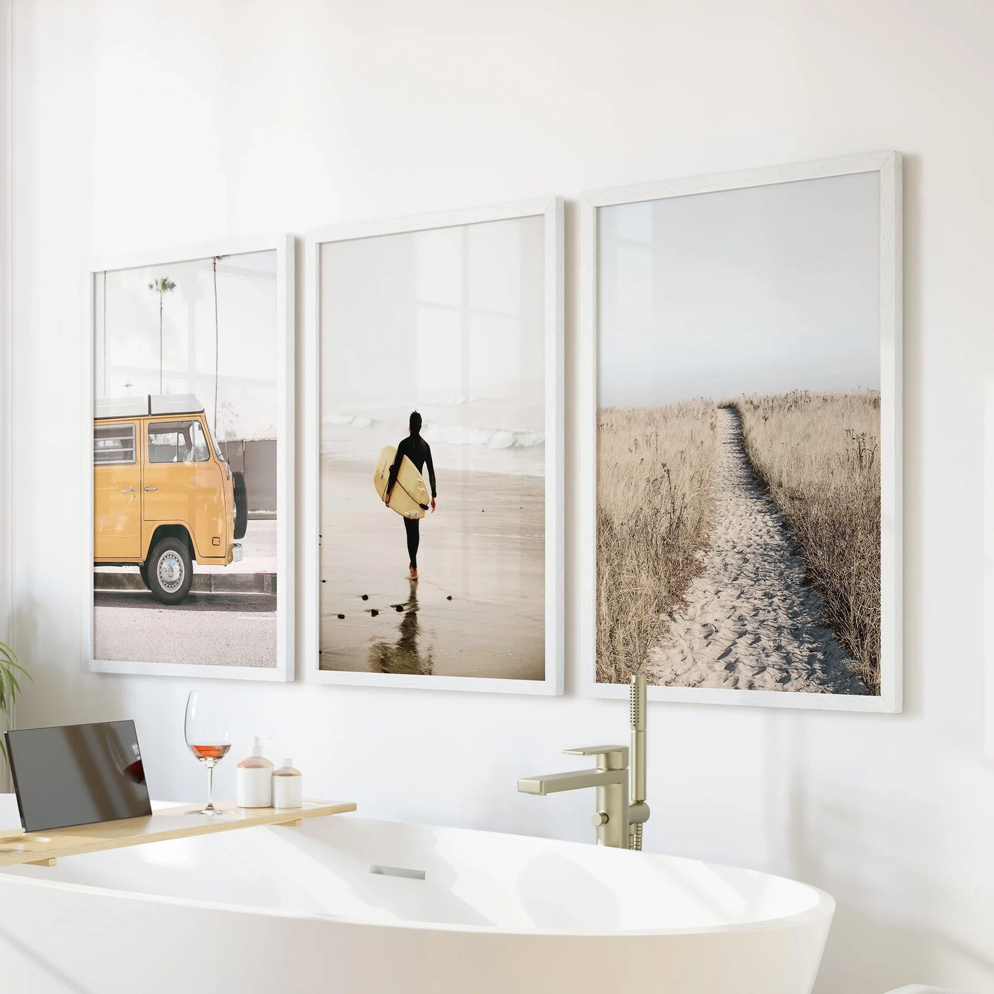California Beach Surfer Wall Art Set of 3 Retro Prints