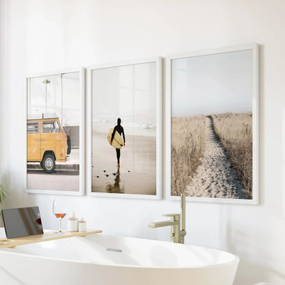 California Beach Surfer Wall Art Set of 3 Retro Prints