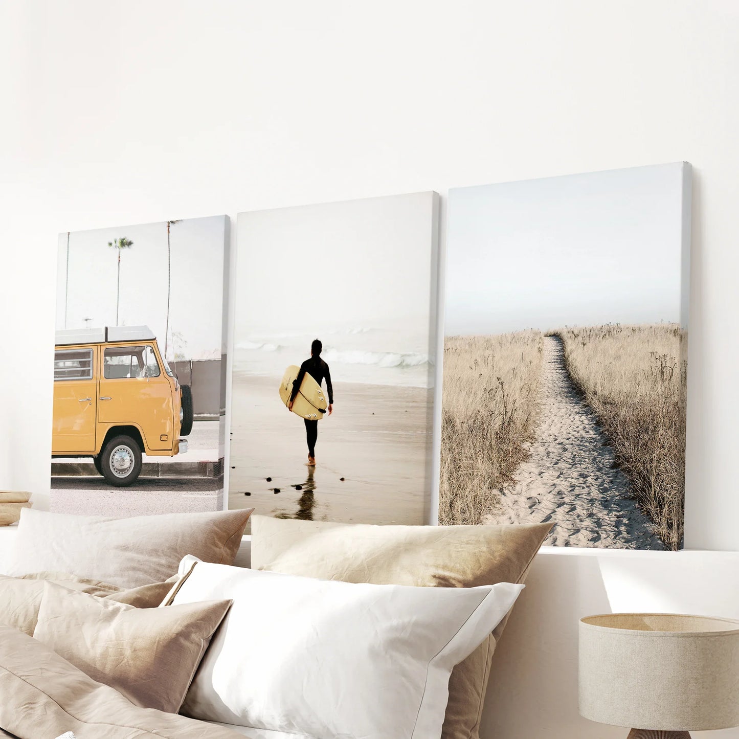California Beach Surfer Wall Art Set of 3 Retro Prints