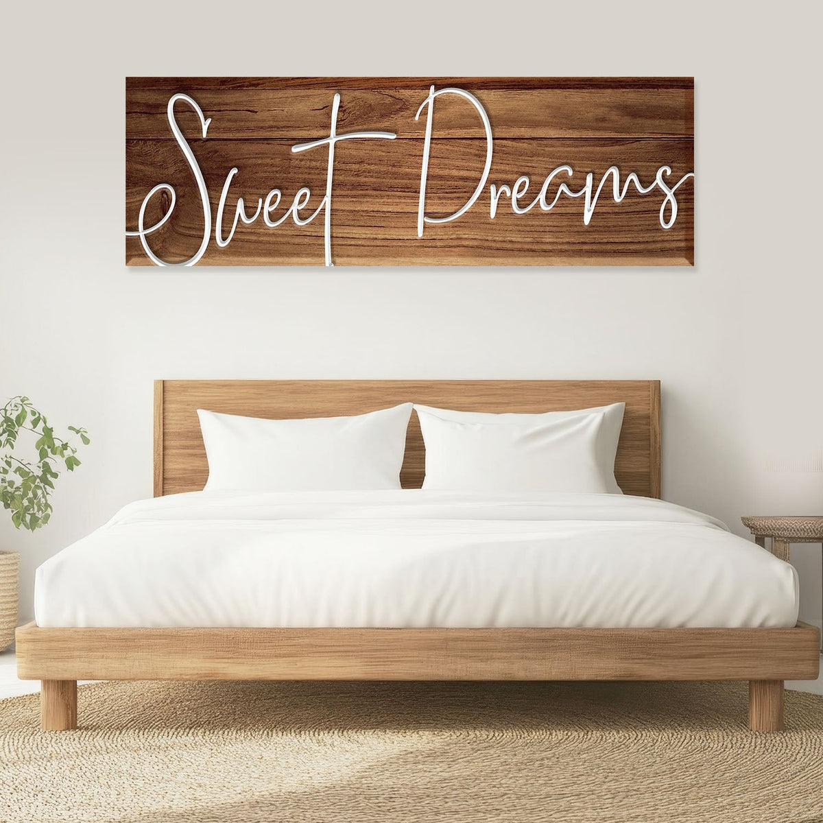 Sweet Dreams White Script canvas shown in a styled room setting, view 2