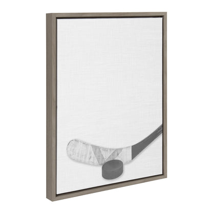 Sylvie Hockey Stick and Puck Framed Canvas, Gray 18x24