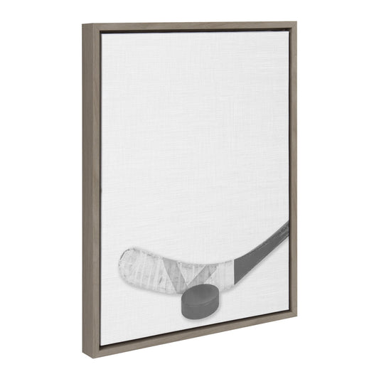 Hockey Stick and Puck Framed Canvas Wall Art