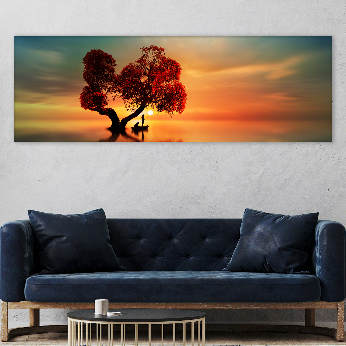 Lone tree landscape canvas wall art with open sky in muted tones