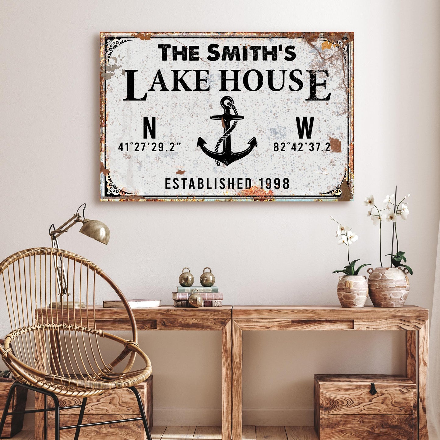 Family Lake House Anchor Canvas Sign