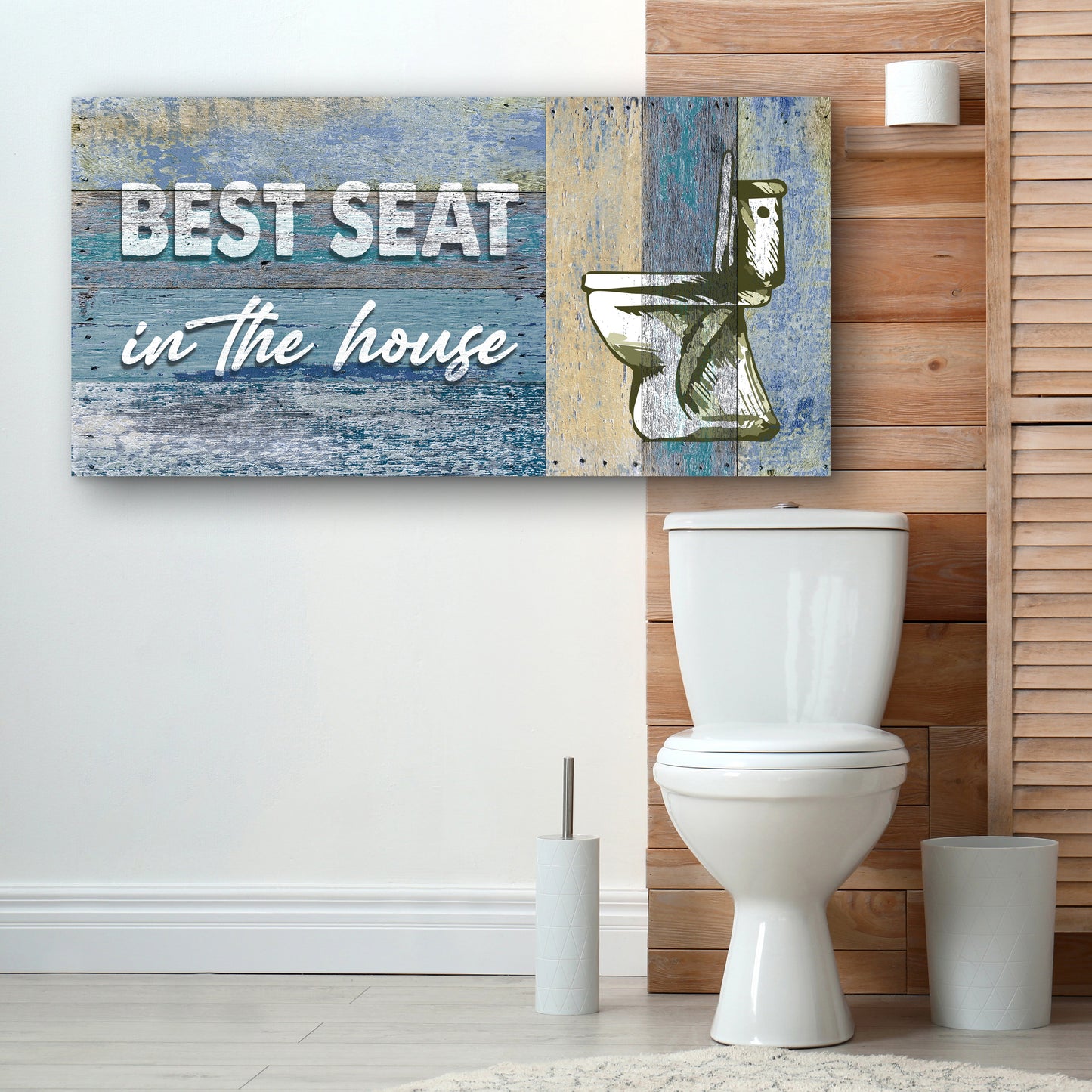 Best Seat In The House funny bathroom rustic word art canvas sign