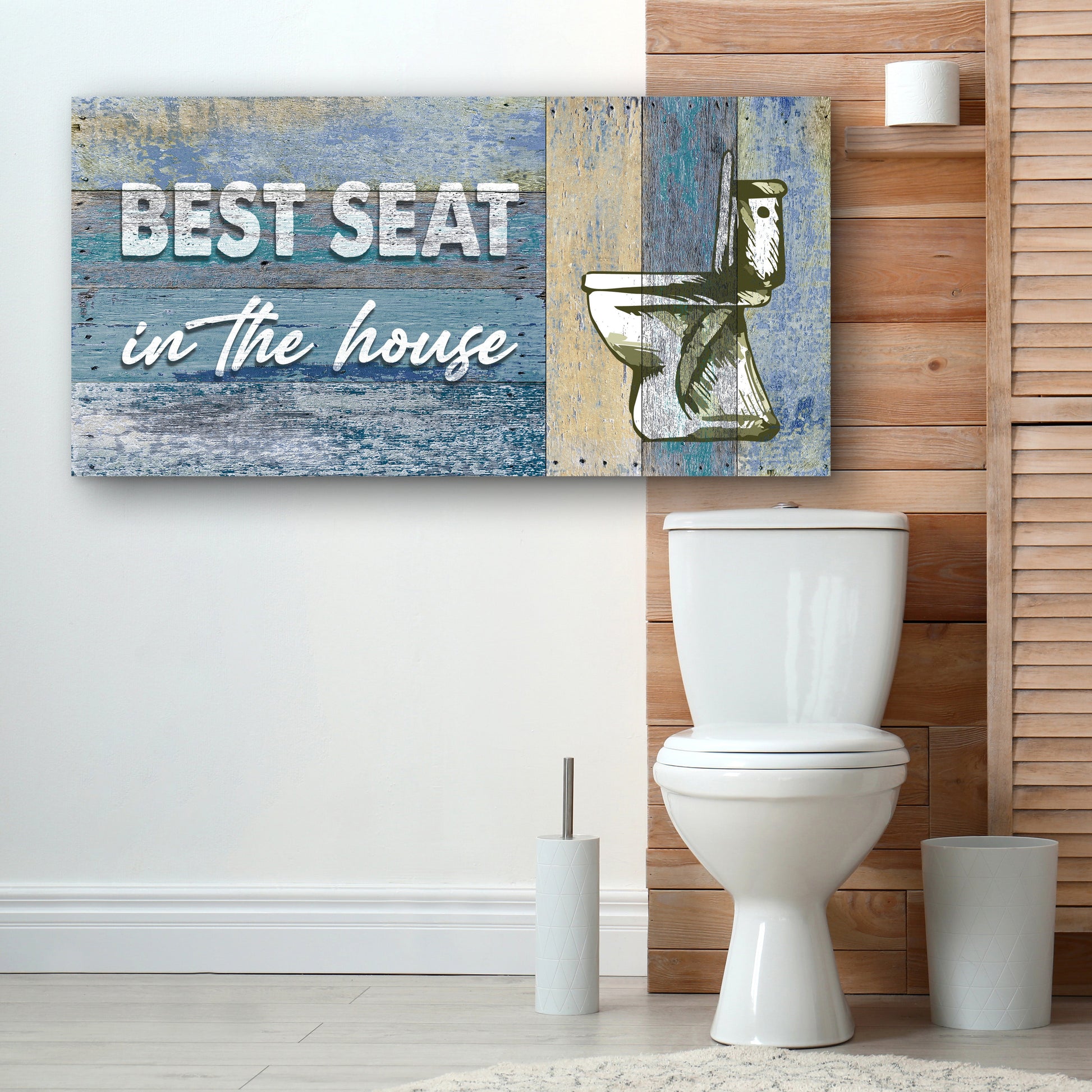 Best Seat In The House funny bathroom rustic word art canvas sign