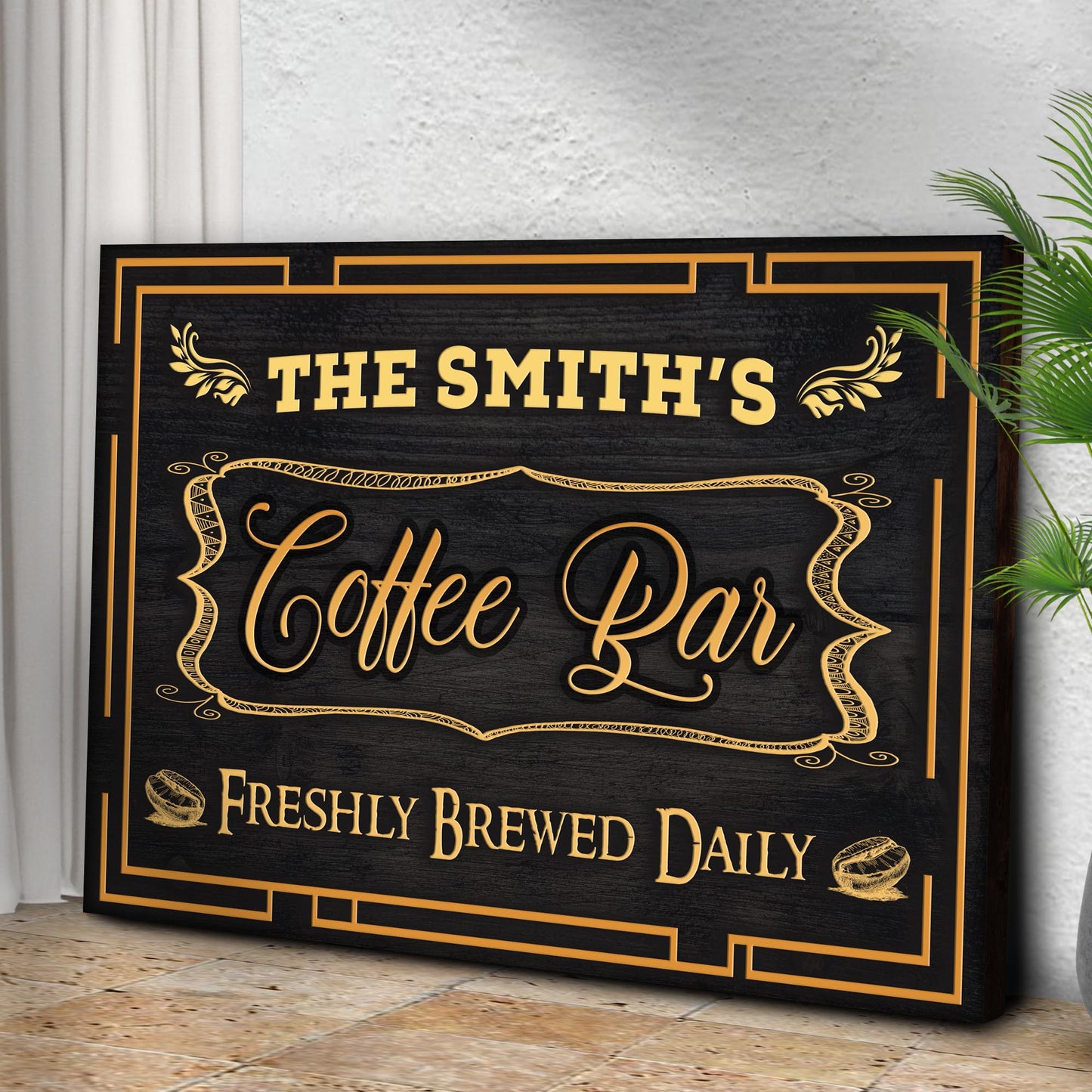 Coffee Bar Freshly Brewed Daily Canvas Sign