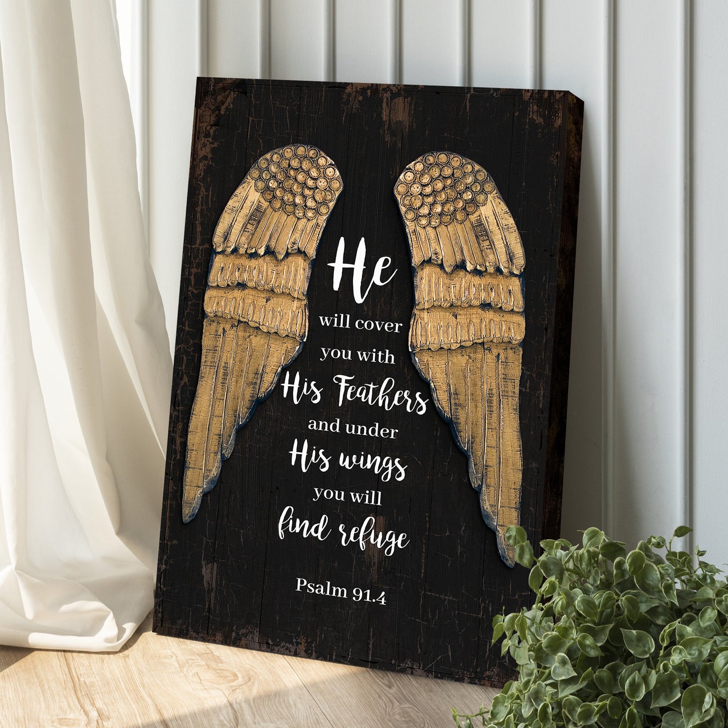 Psalm 91:4 He Will Cover You Faith Canvas Sign II
