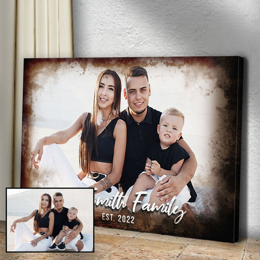 Family Portrait On Wood personalized rustic word-art canvas sign on a wall