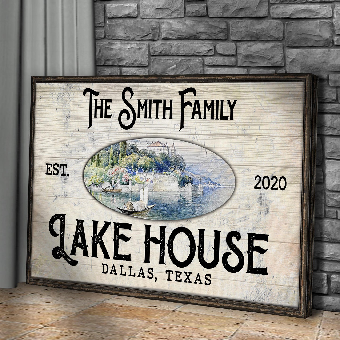 Family Lake House View Canvas Sign