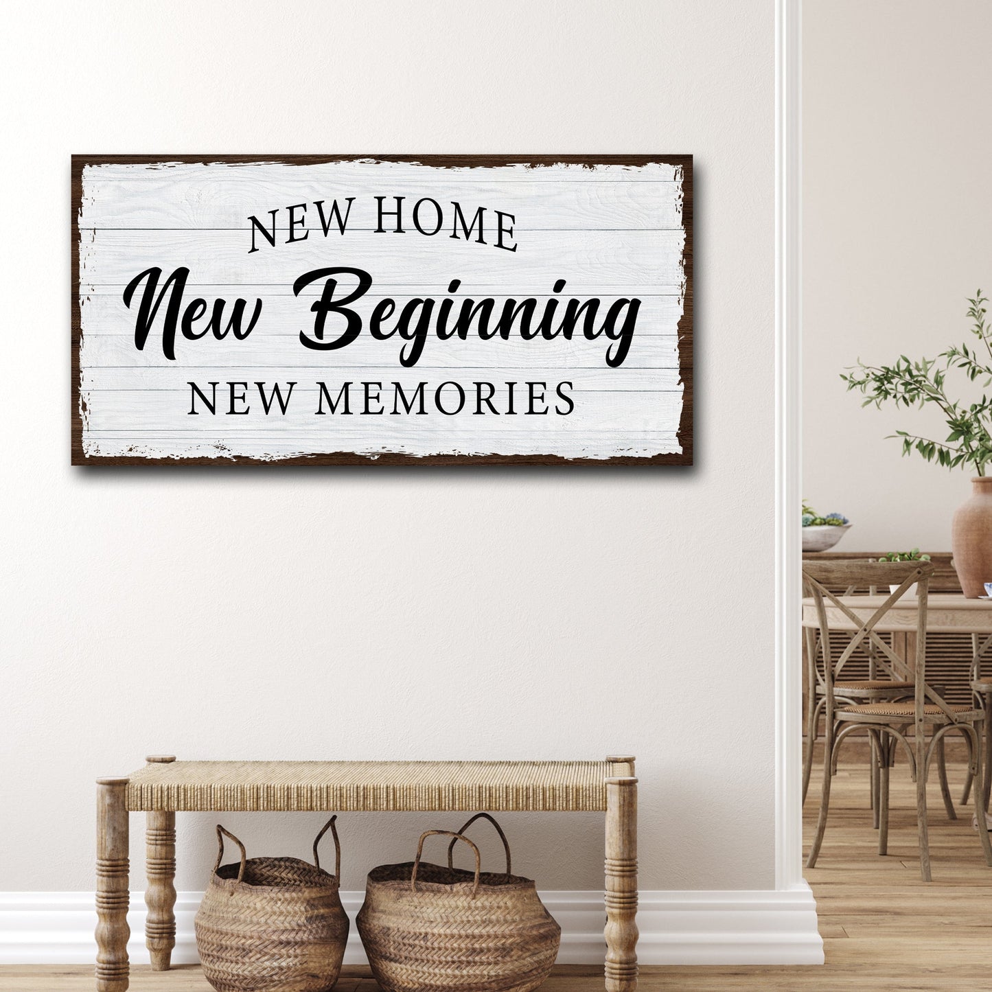 Personalized New Home canvas sign with family name and year in rustic lettering