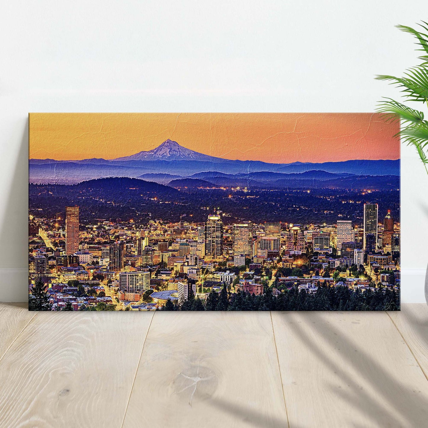 Portland Oregon skyline canvas wall art with bridges and river