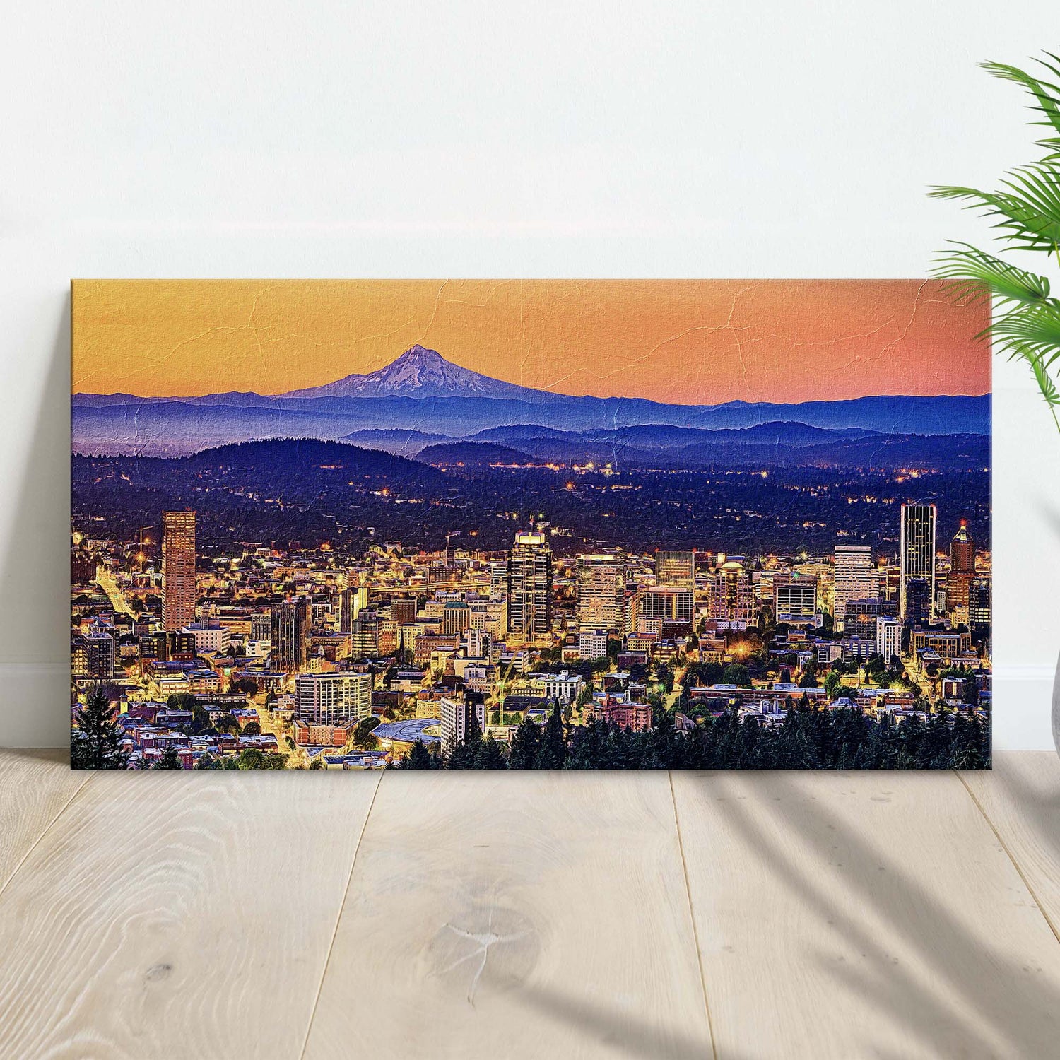 Portland Oregon skyline canvas wall art with bridges and river
