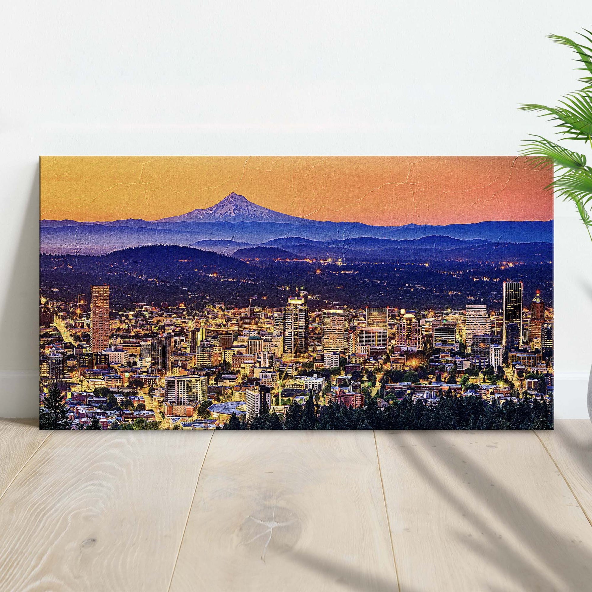 Portland Oregon skyline canvas wall art with bridges and river