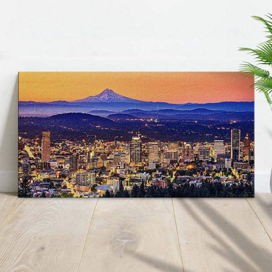Portland Oregon skyline canvas wall art with bridges and river