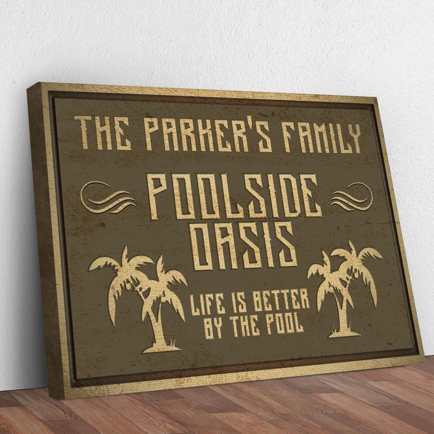 Family Swimming Pool Oasis Canvas Sign