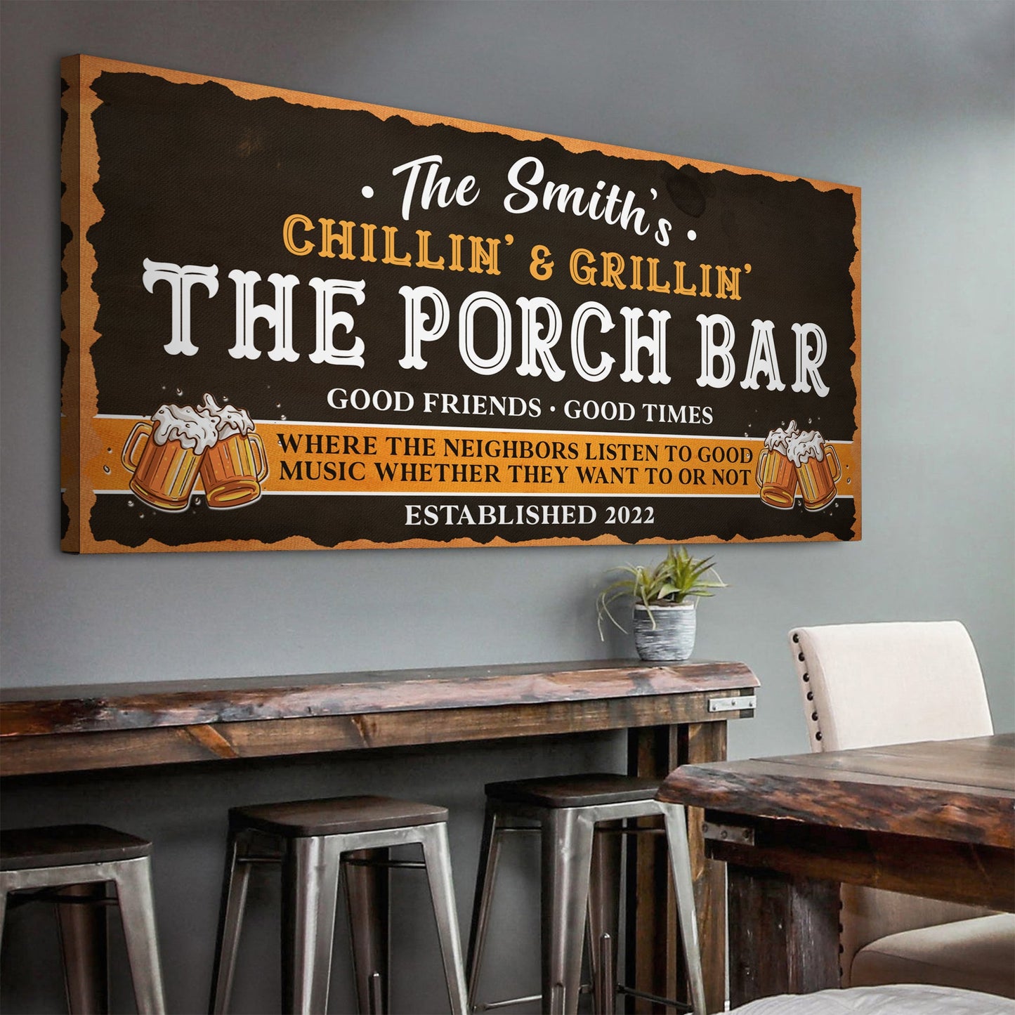 Family Porch Bar Personalized Canvas Sign
