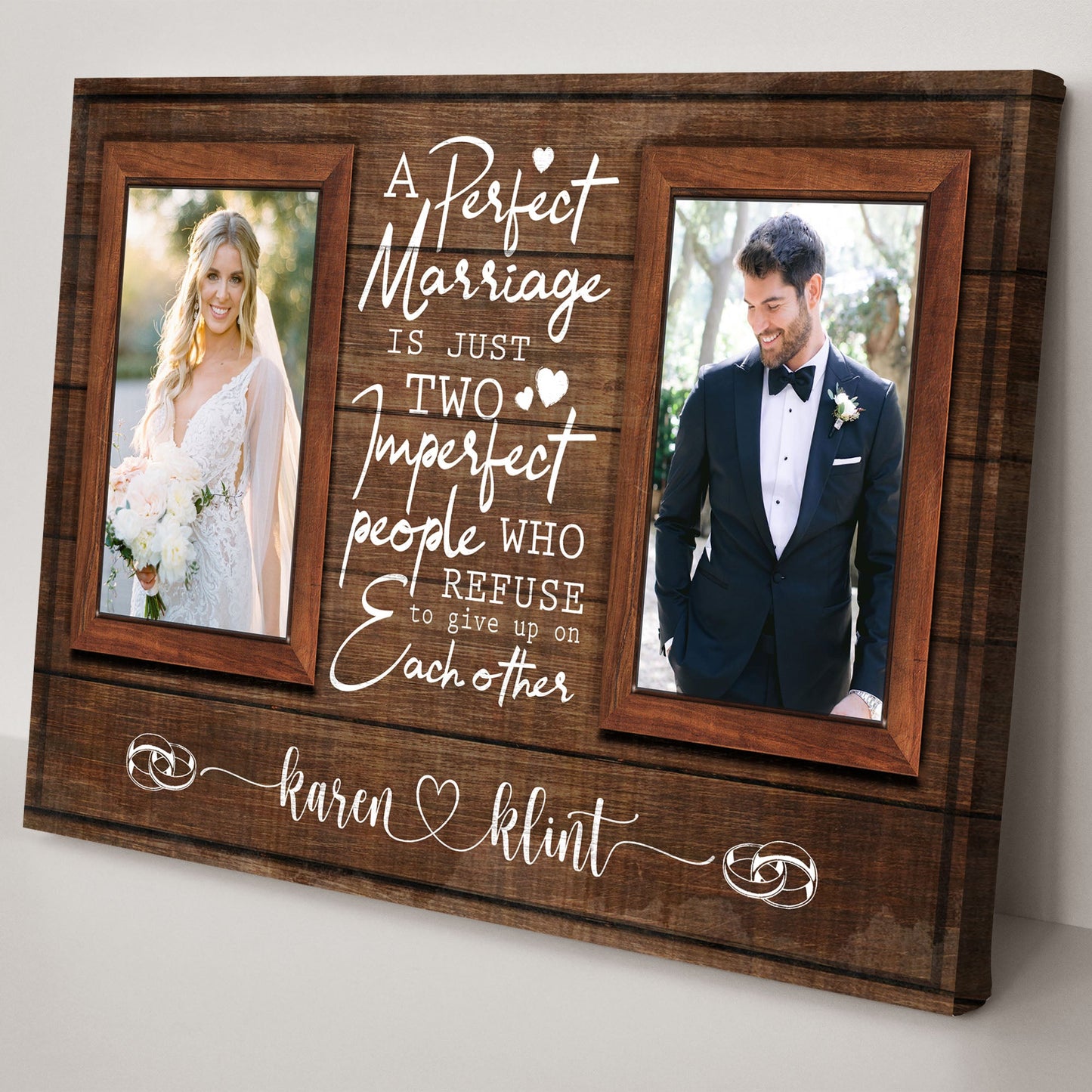 A Perfect Marriage Two Imperfect People Couple Canvas Sign II