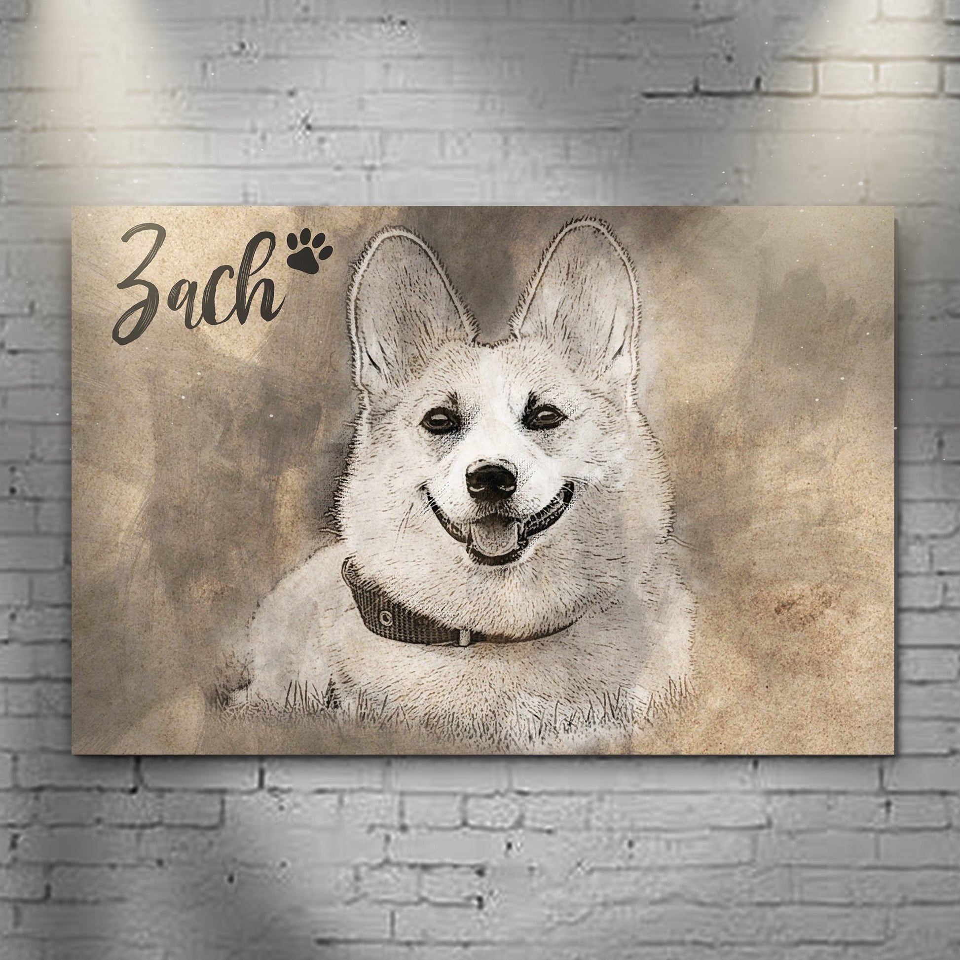 Custom pet portrait canvas sign in a pencil drawing style from a photo
