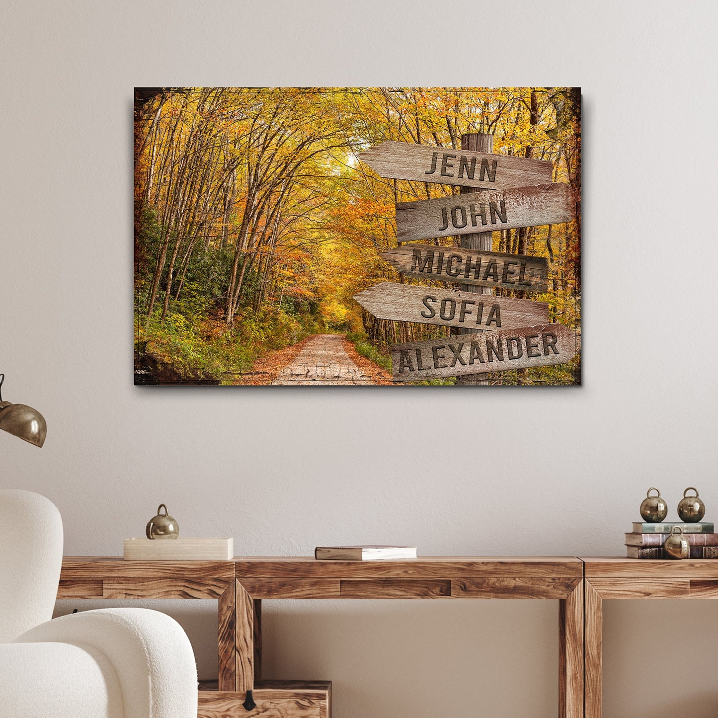 Autumn Road Family Name Canvas Sign