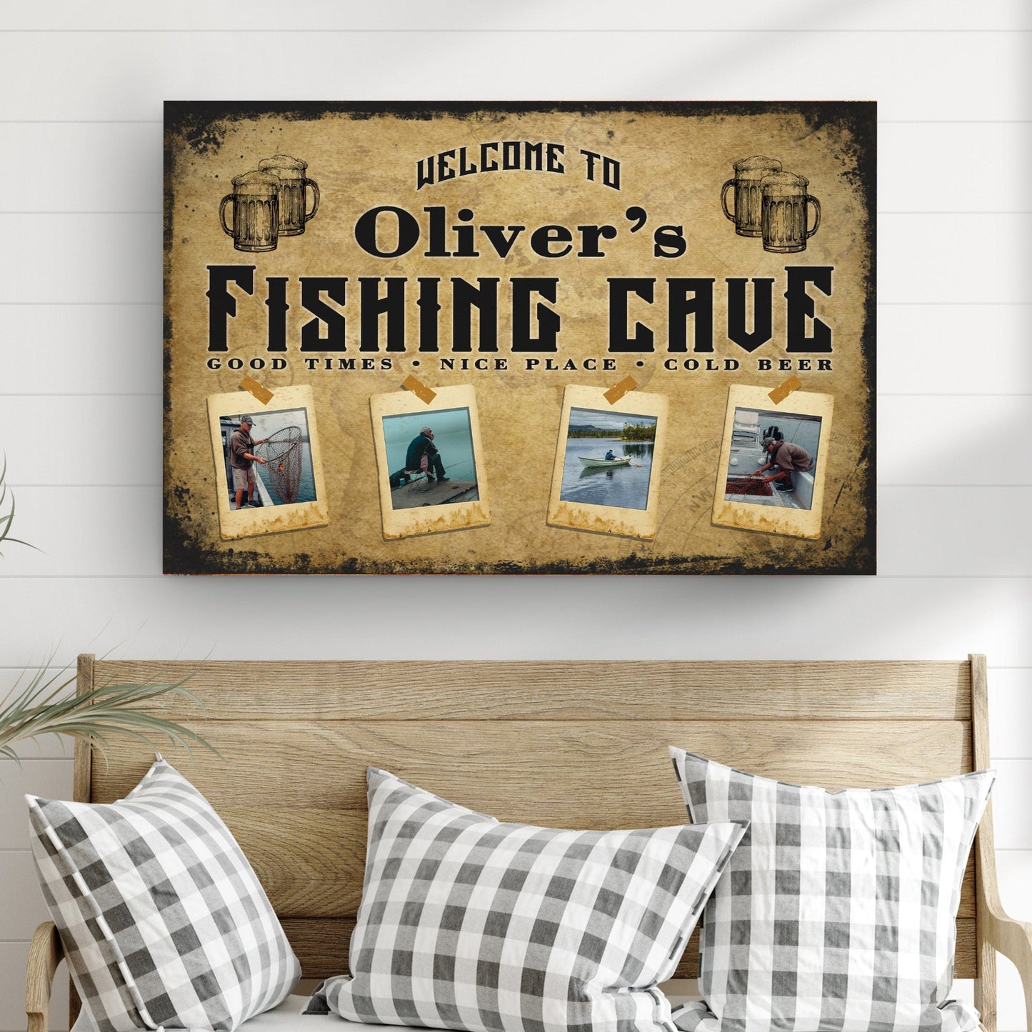 Welcome Fishing Cave Canvas Sign
