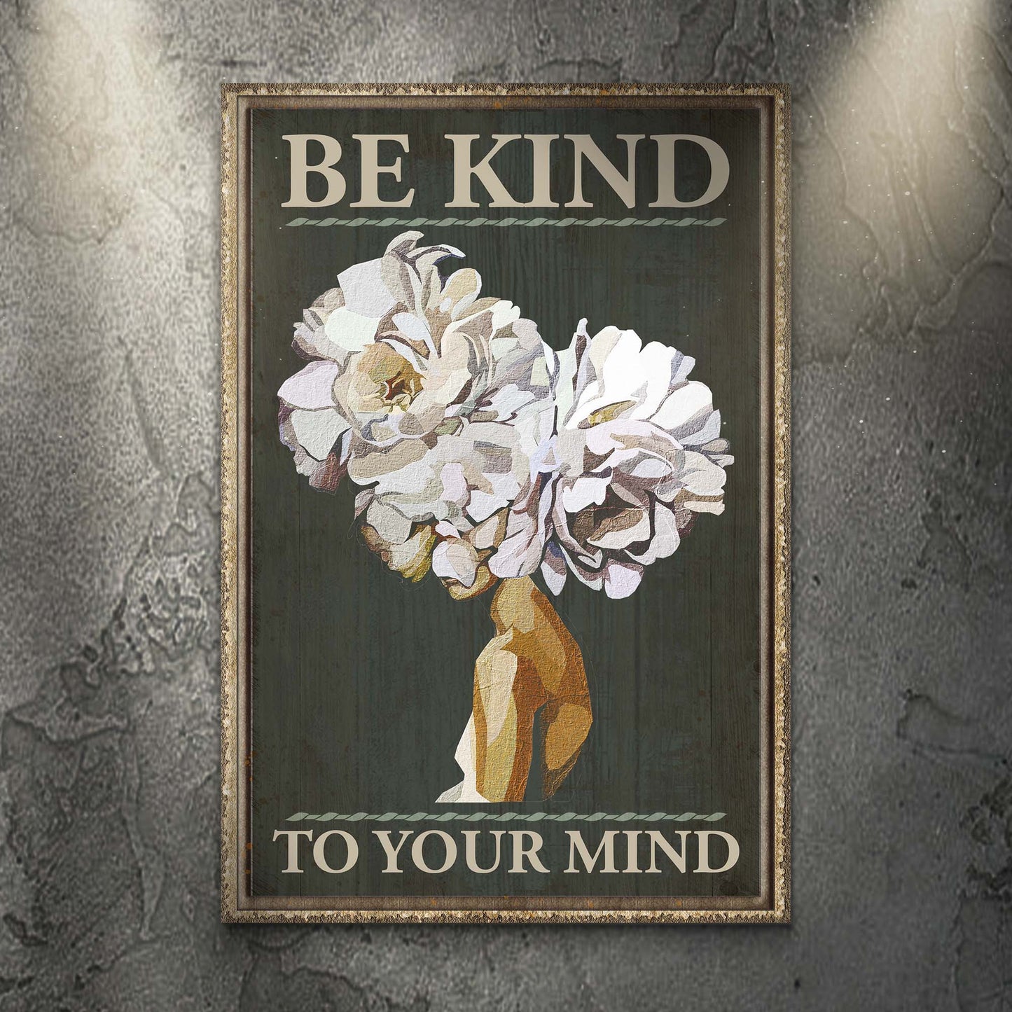 Be Kind To Your Mind rustic word-art motivational canvas sign, ready to hang