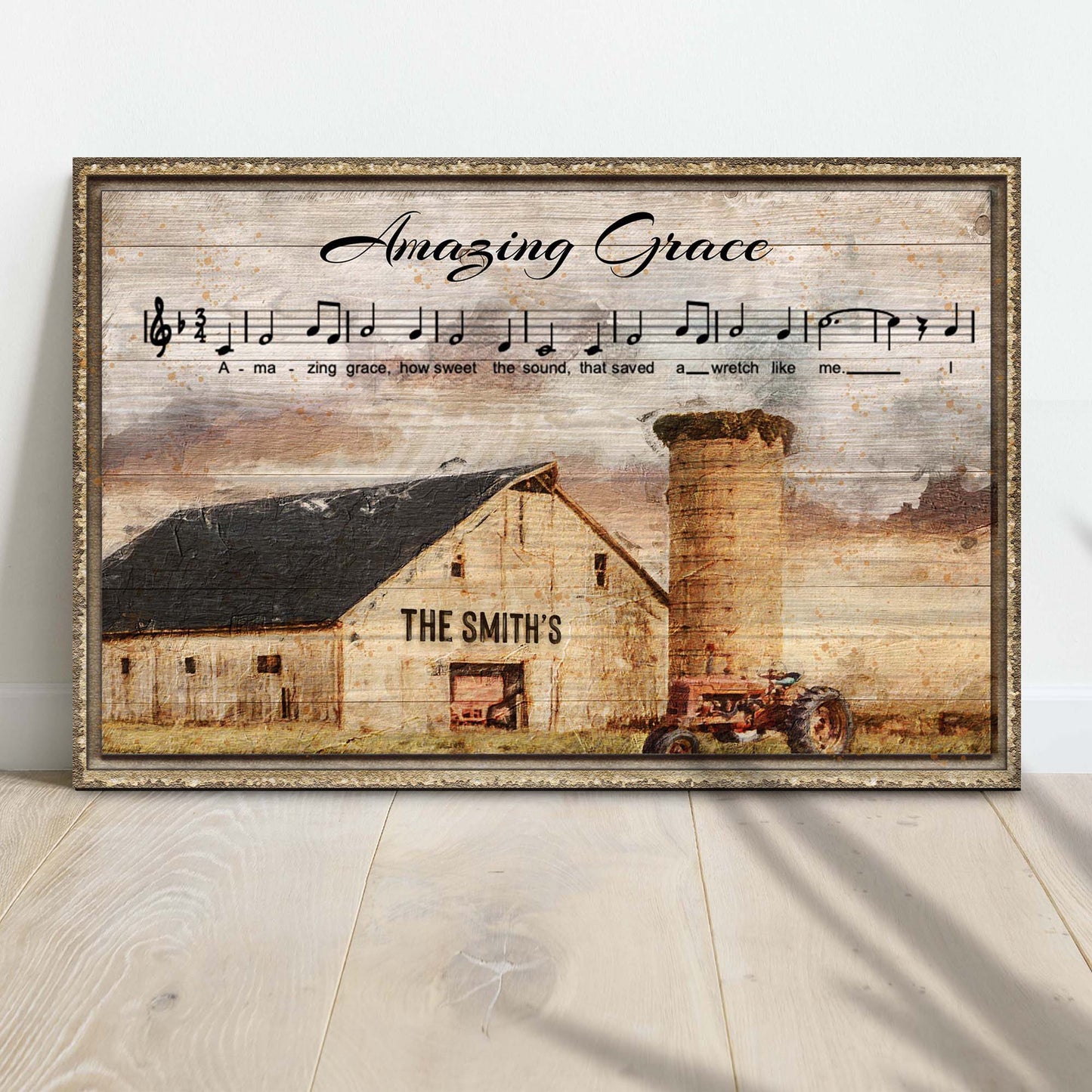 Amazing Grace family hymn rustic word-art canvas sign, ready to hang
