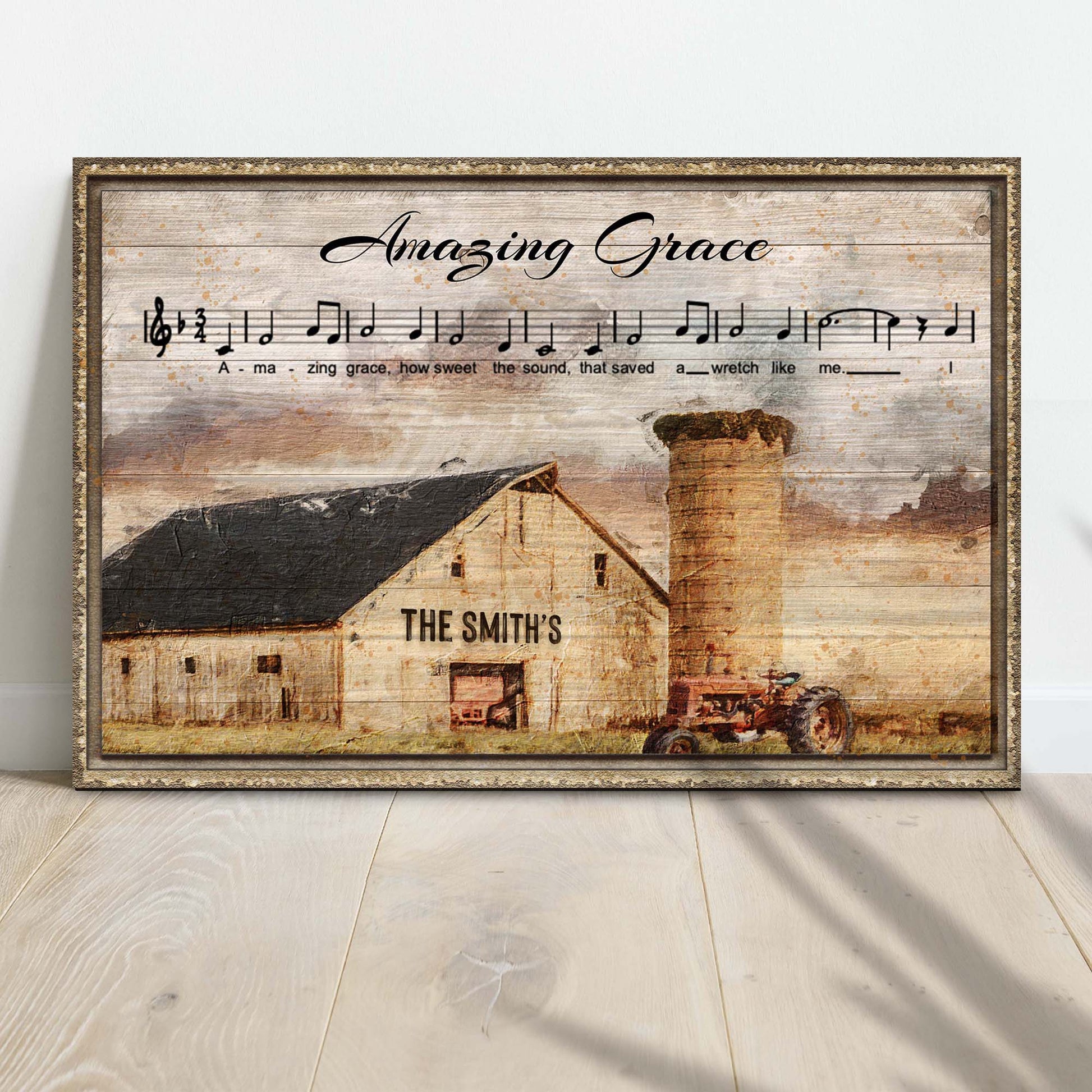 Amazing Grace family hymn rustic word-art canvas sign, ready to hang