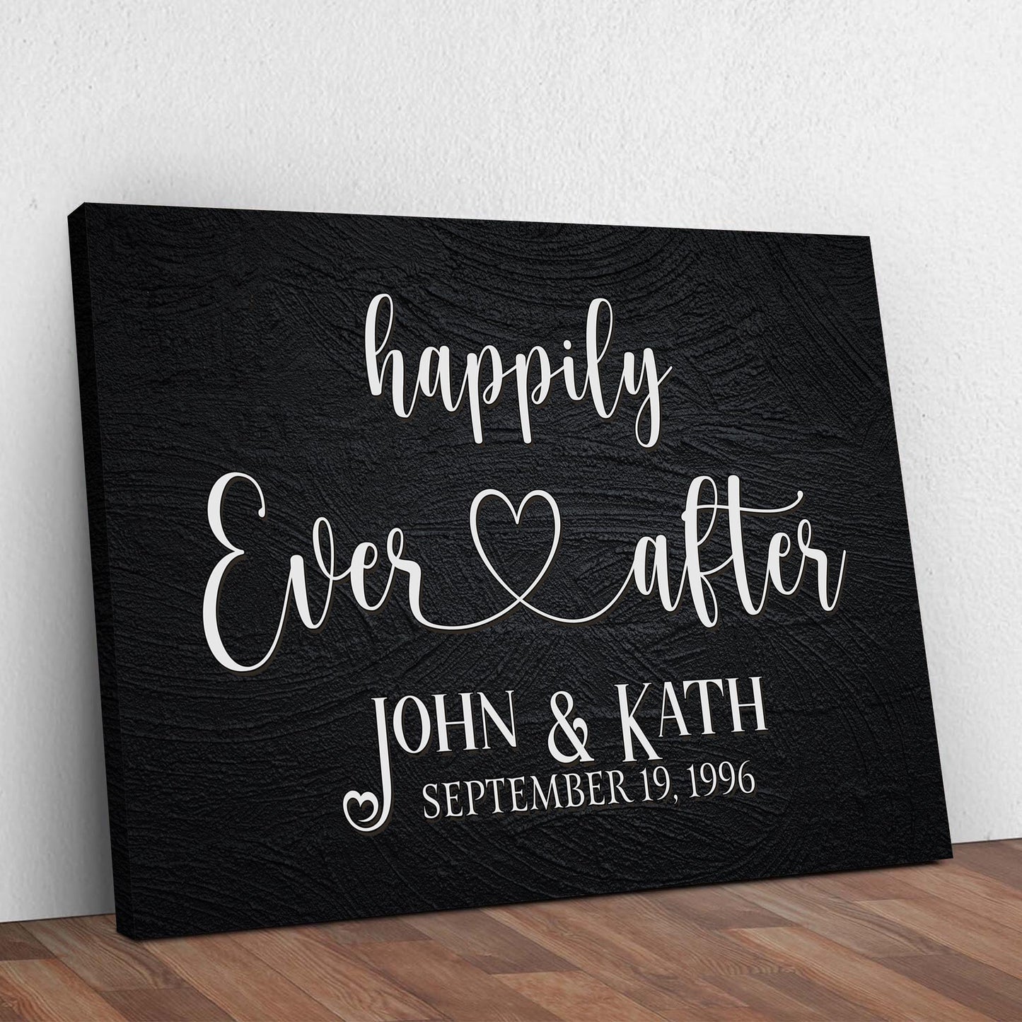 Personalized Happily Ever After couple rustic word-art canvas sign