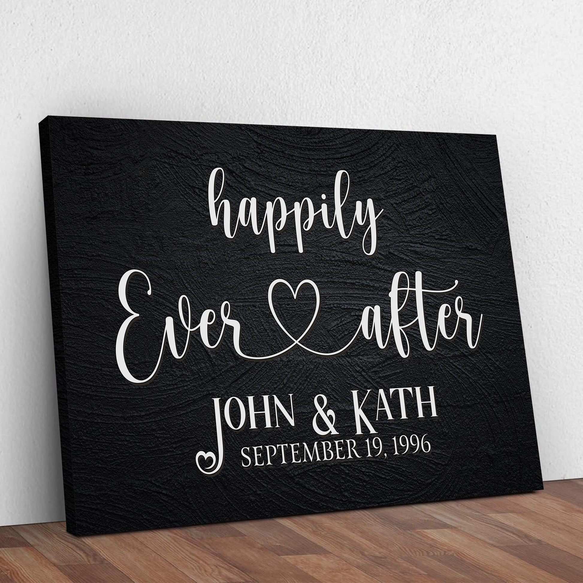 Personalized Happily Ever After couple rustic word-art canvas sign