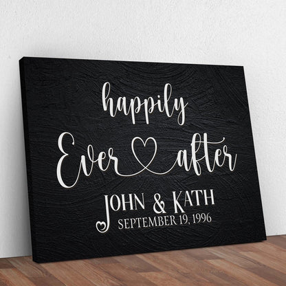 Personalized Happily Ever After couple rustic word-art canvas sign