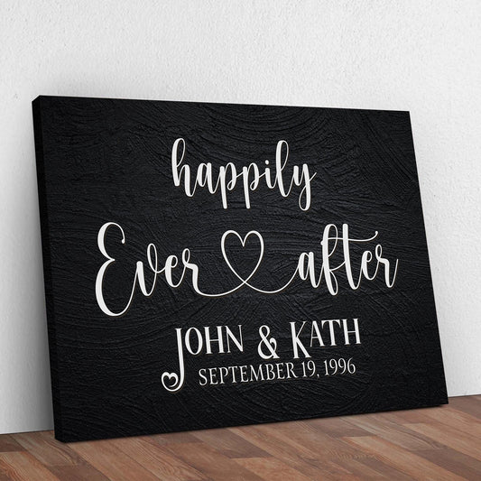 Personalized Happily Ever After couple rustic word-art canvas sign