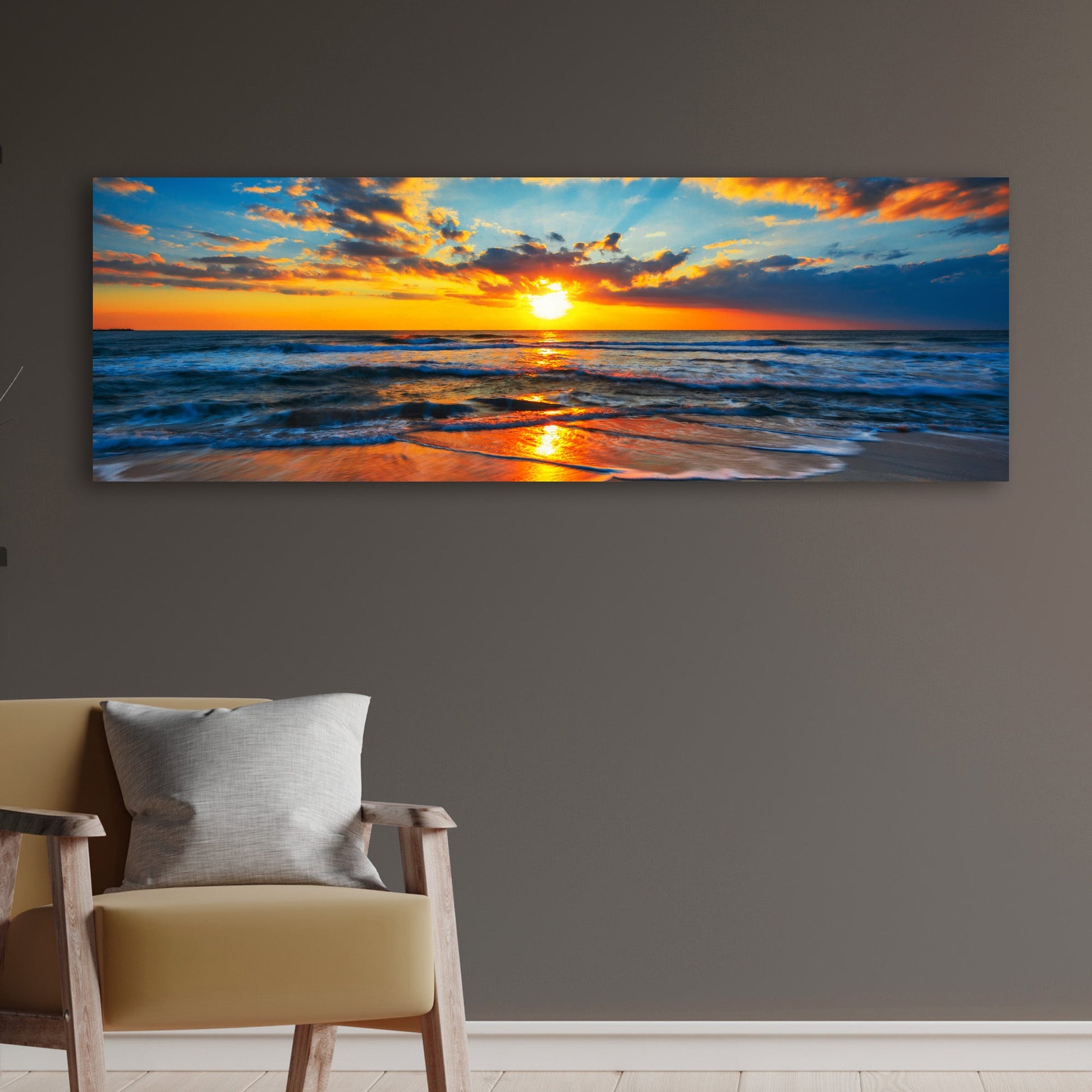 Sunrise over the Atlantic Ocean with golden light on the horizon, canvas wall art