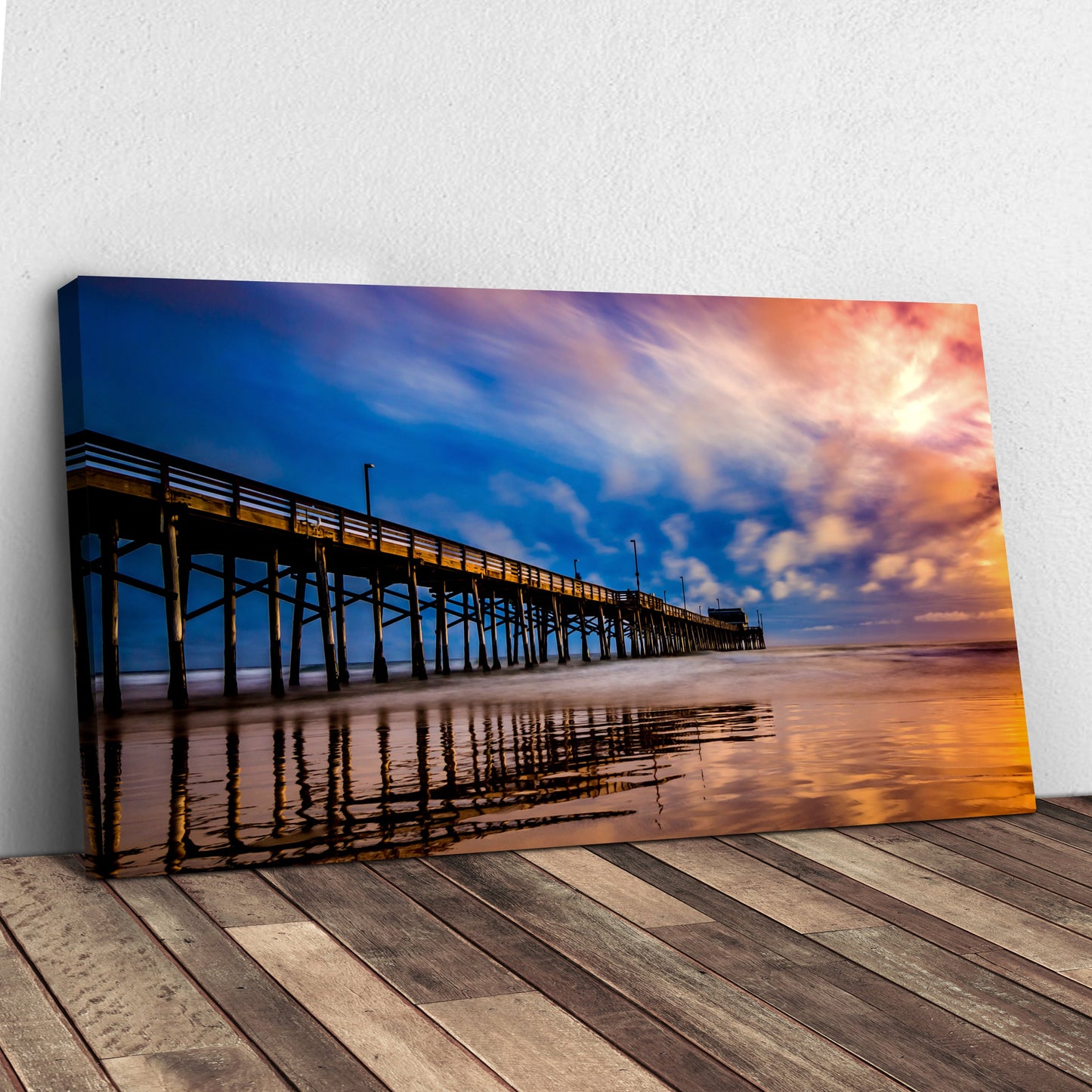 Beach Pier And Ocean Horizon Canvas Wall Art