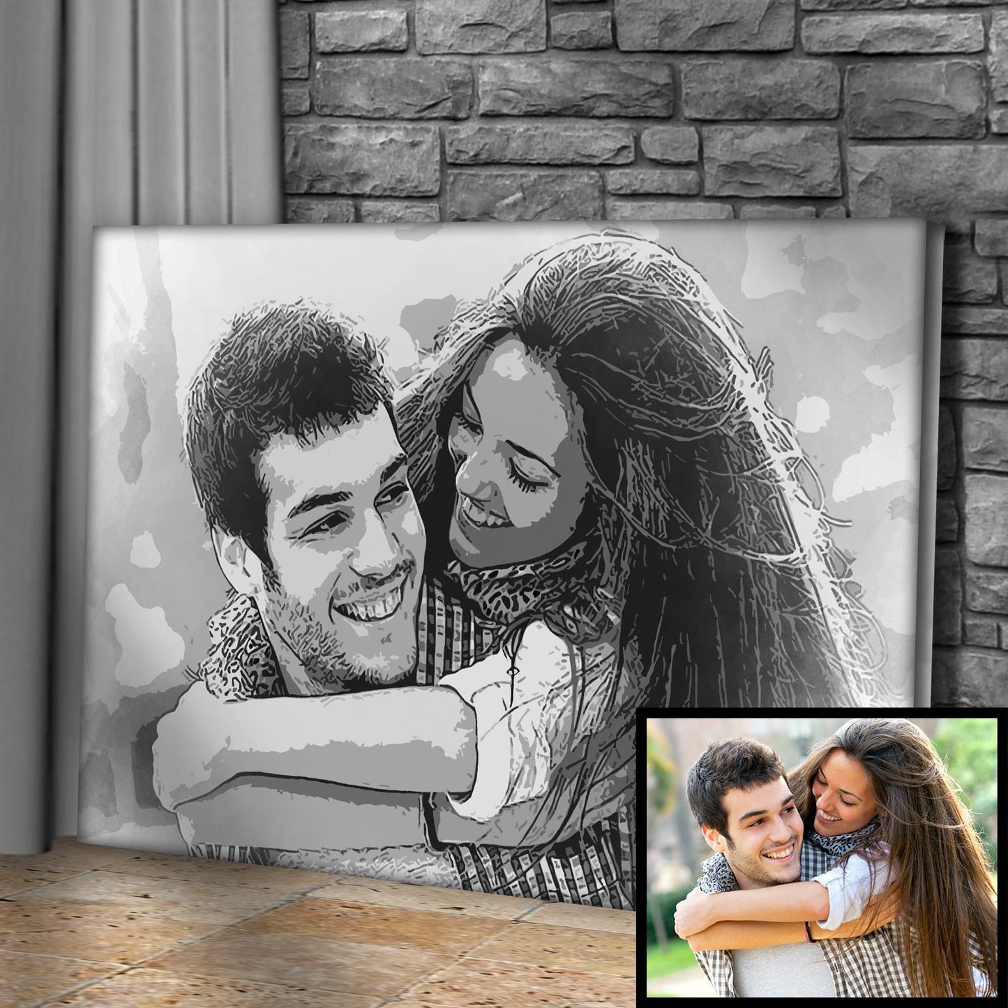 Couple Charcoal Portrait Canvas Sign