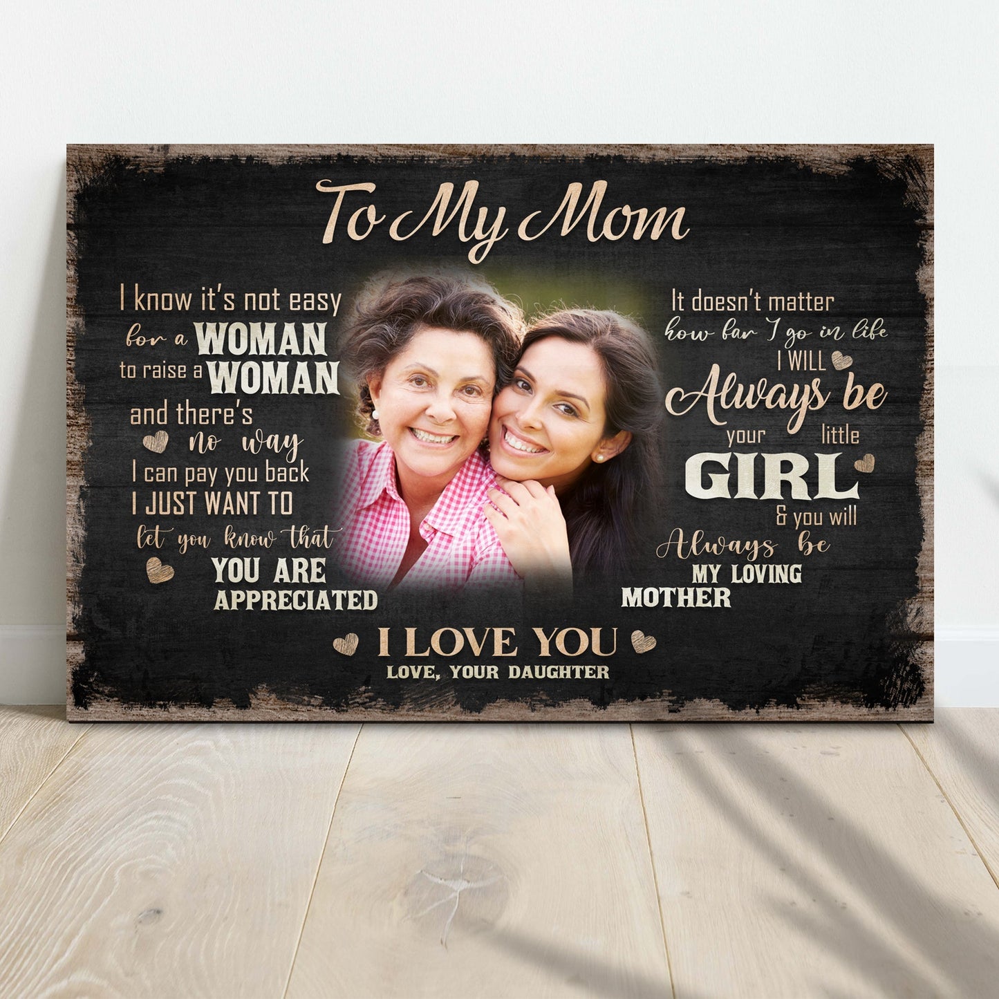 Personalized to my mom I love you canvas sign with heartfelt word-art message
