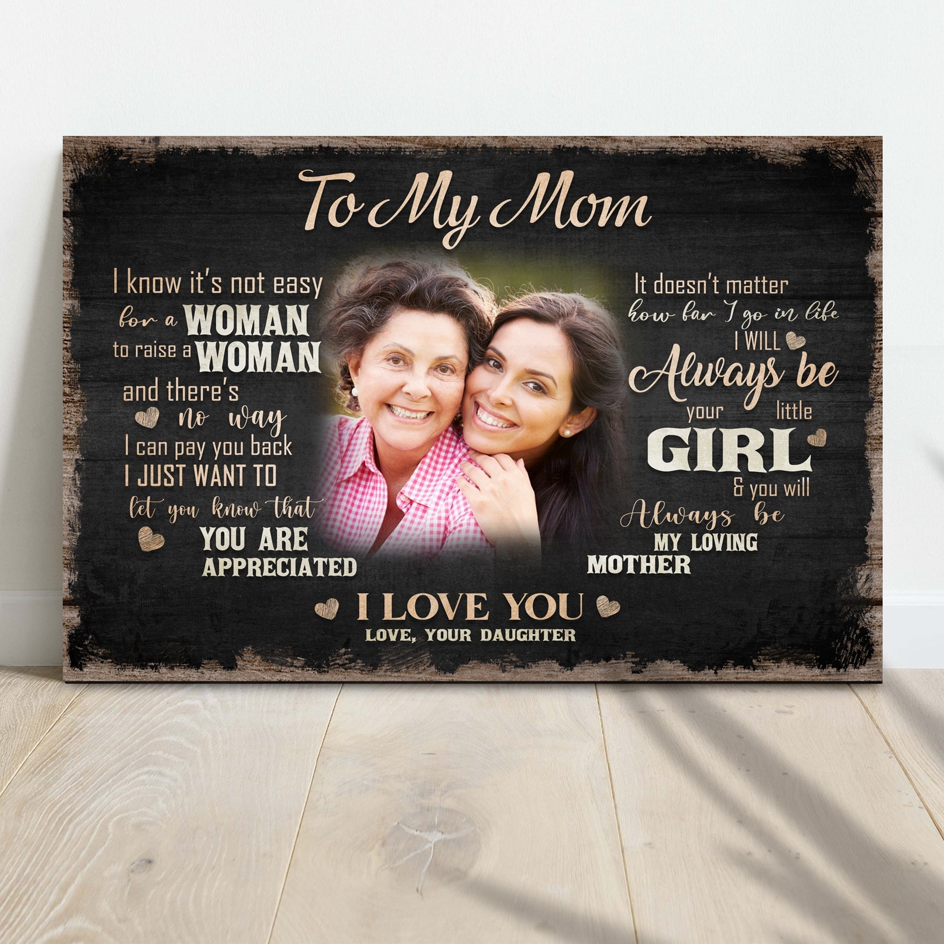 Personalized to my mom I love you canvas sign with heartfelt word-art message