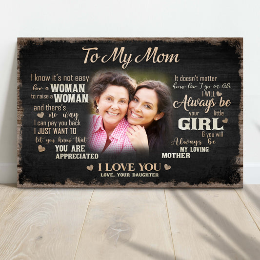 Personalized to my mom I love you canvas sign with heartfelt word-art message