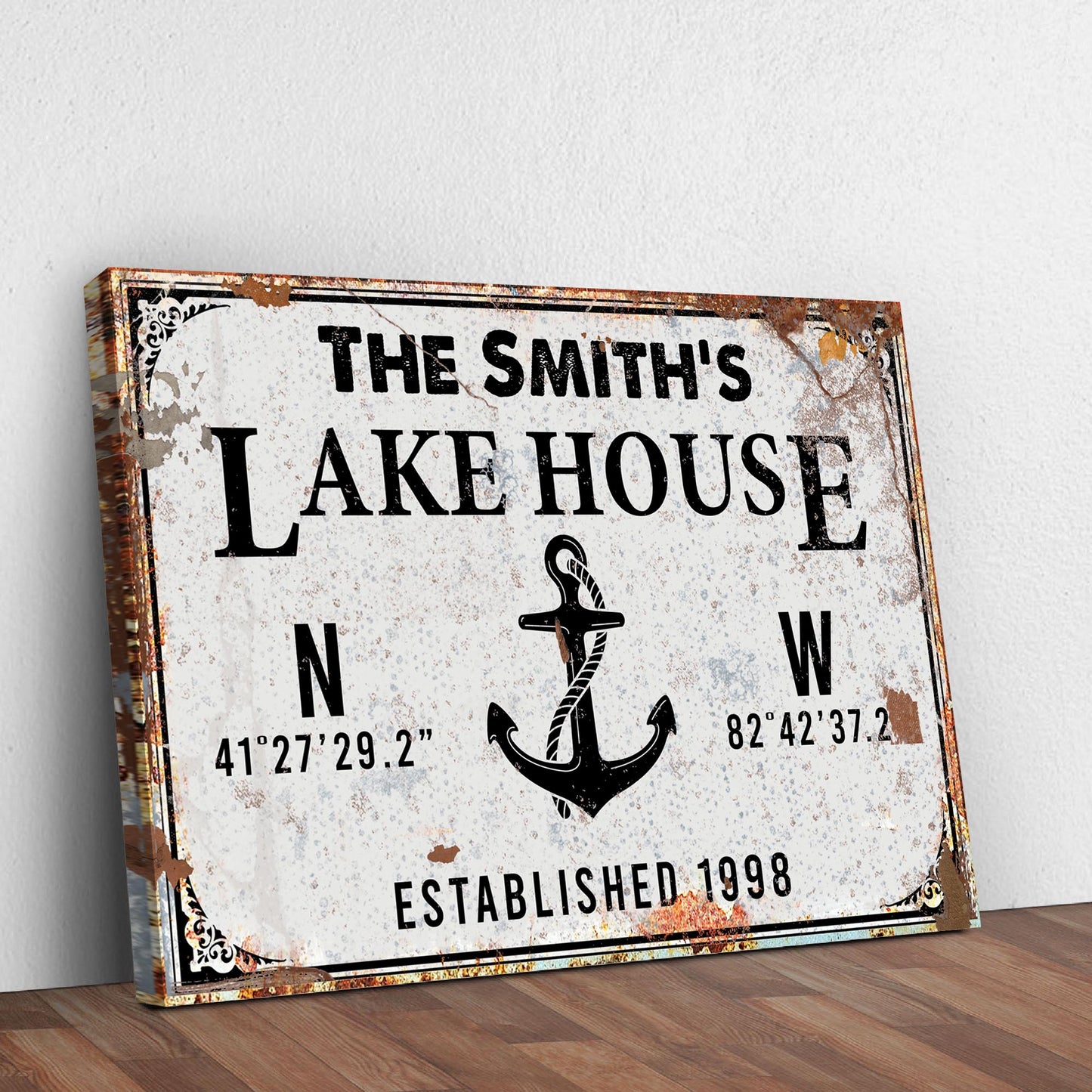 Family Lake House Anchor Canvas Sign