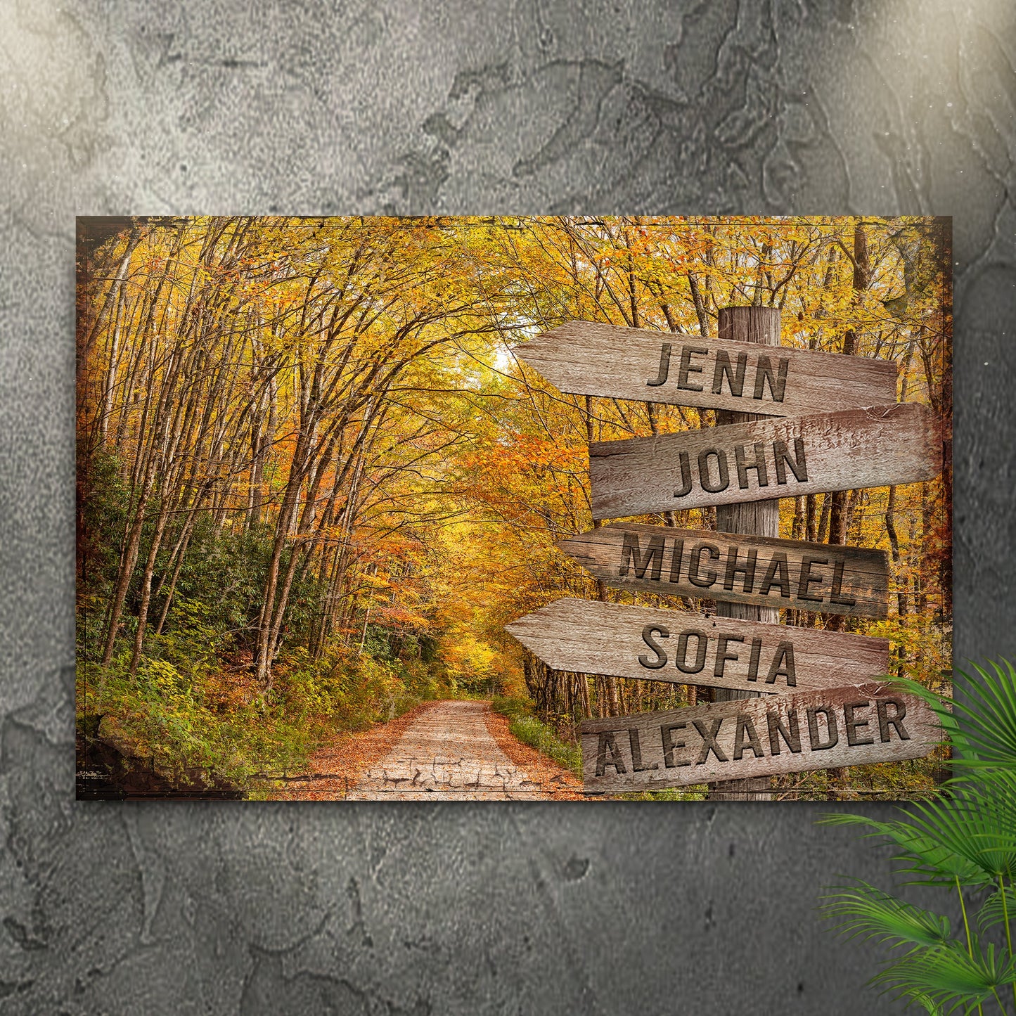 Autumn Road personalized family name word-art canvas sign for an entryway