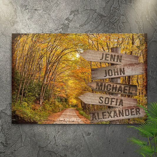 Autumn Road personalized family name word-art canvas sign for an entryway