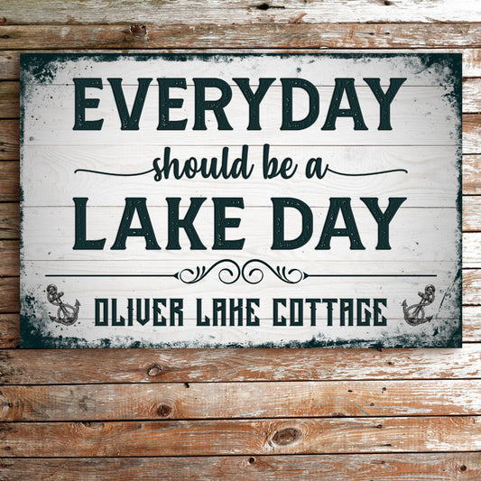 Personalized Everyday Should Be A Lake Day canvas sign with family name