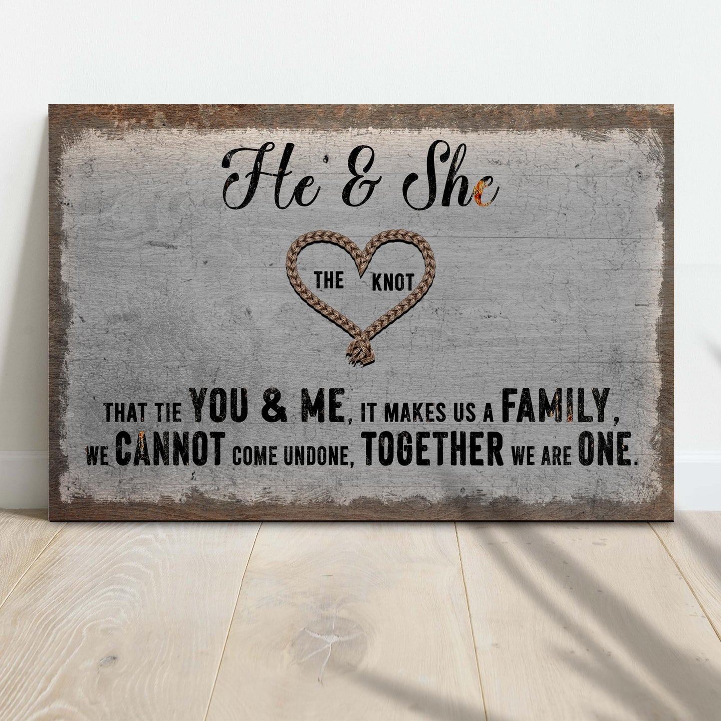 He and she you and me together personalized couple canvas sign in rustic word-art style
