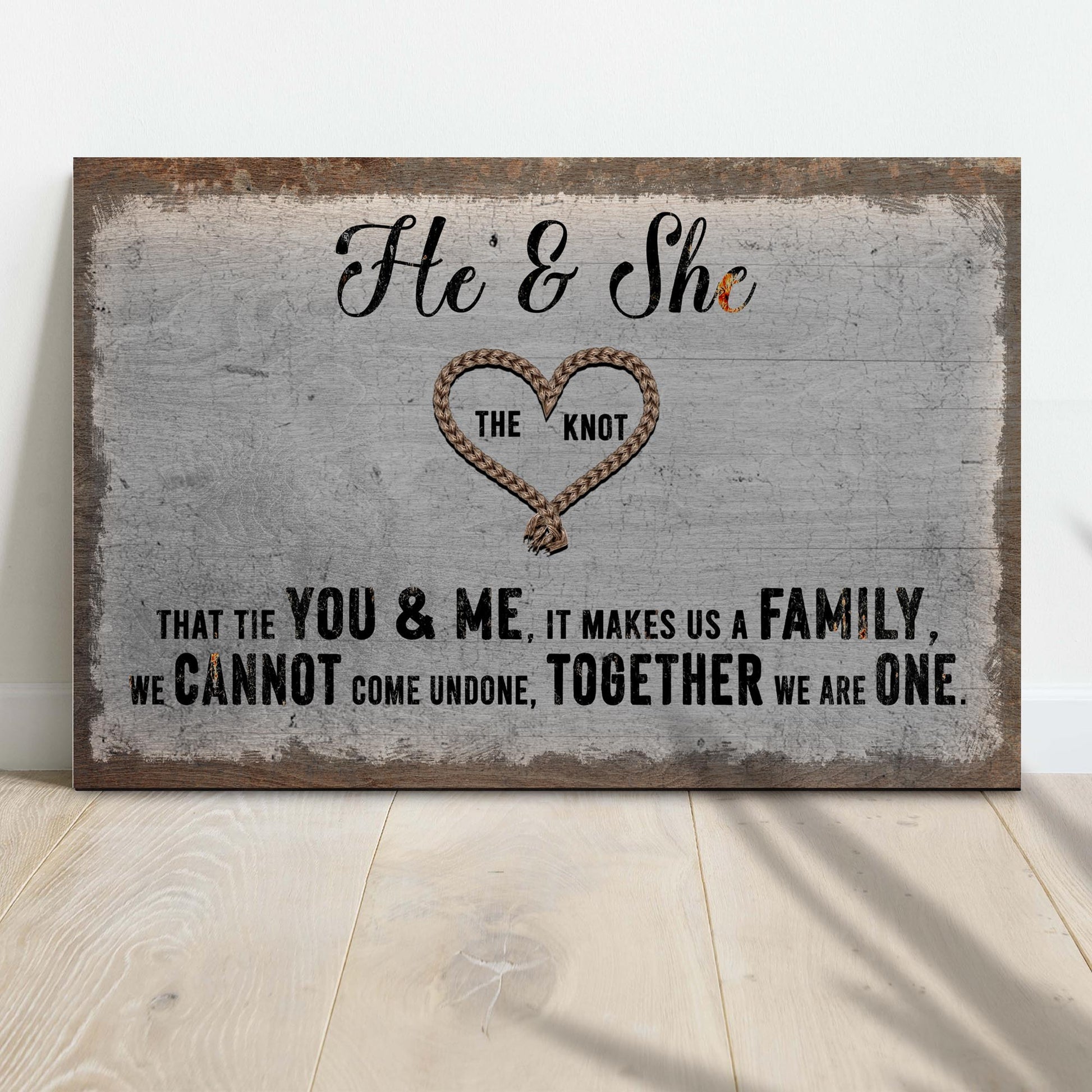 He and she you and me together personalized couple canvas sign in rustic word-art style