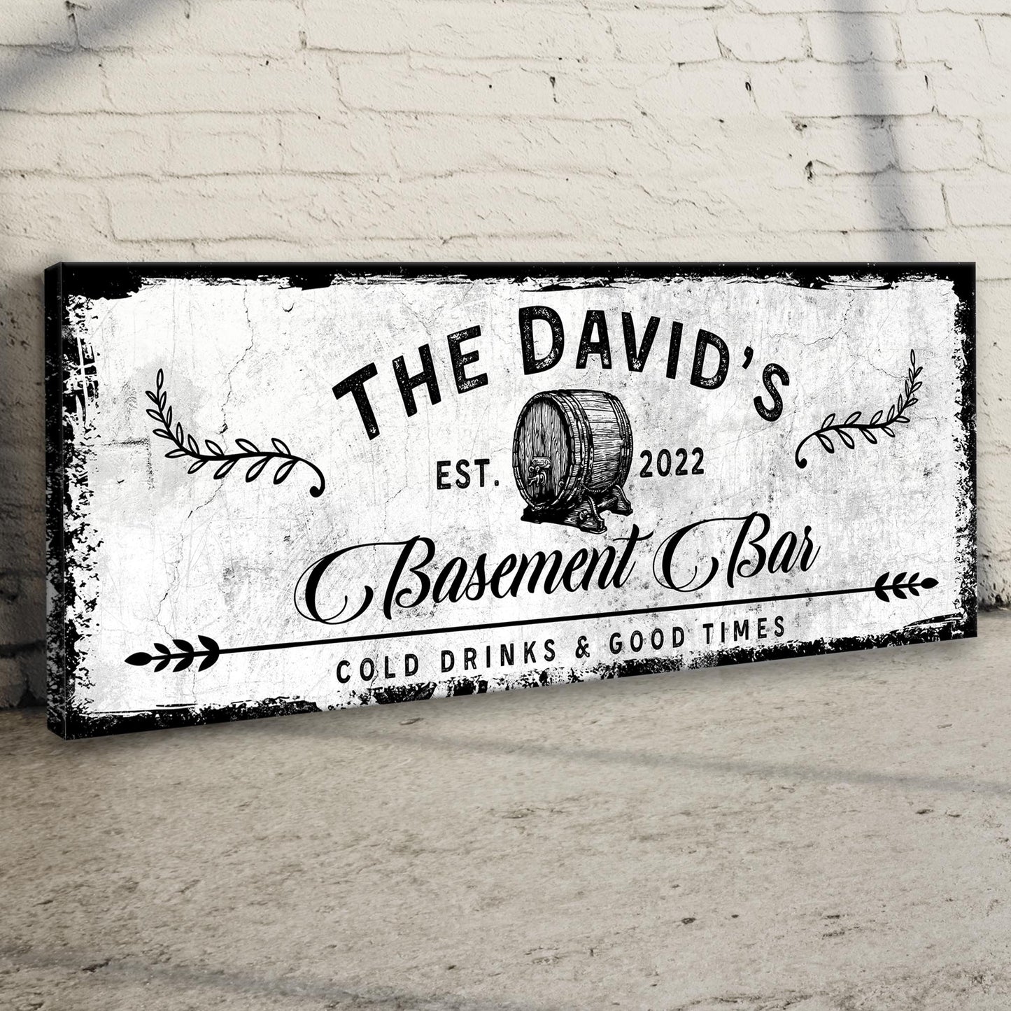 Basement Bar Barrel Personalized Canvas Sign