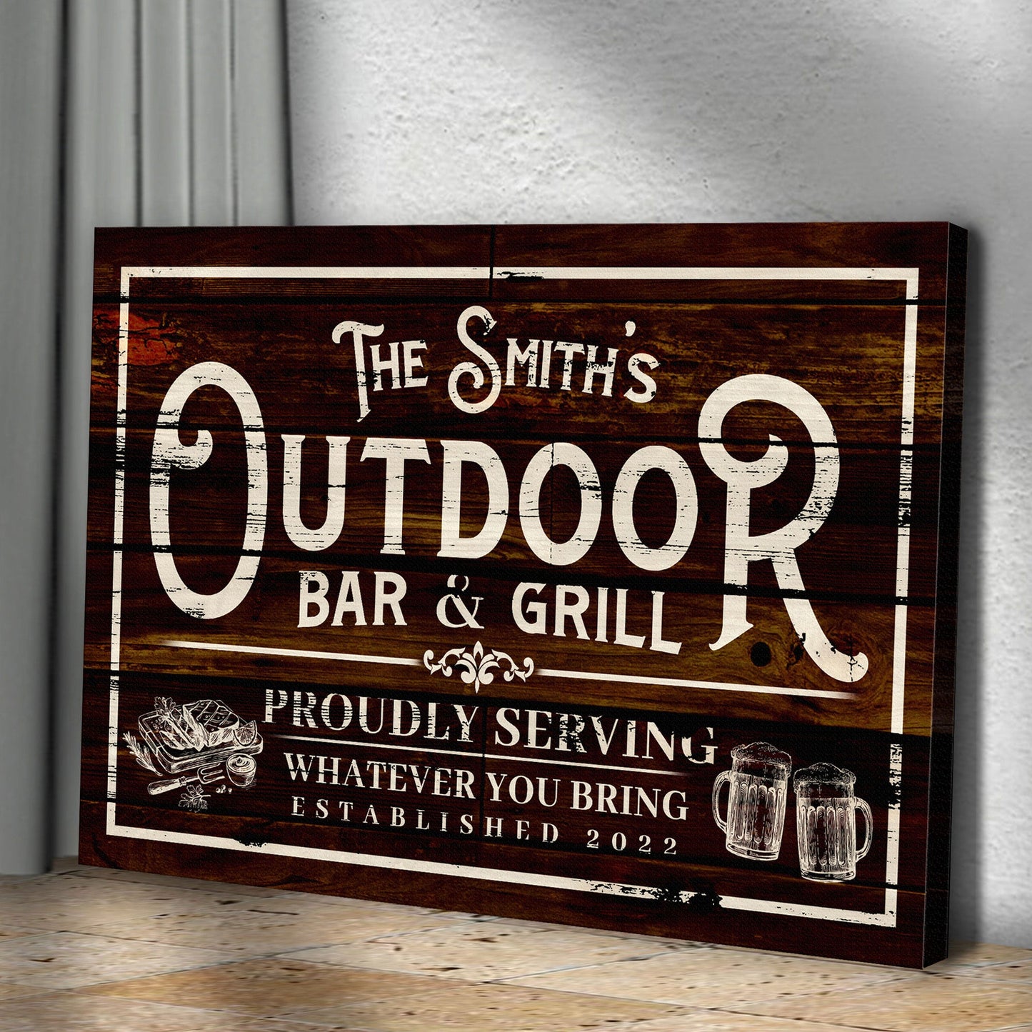 Family Outdoor Bar And Grill Canvas Sign II