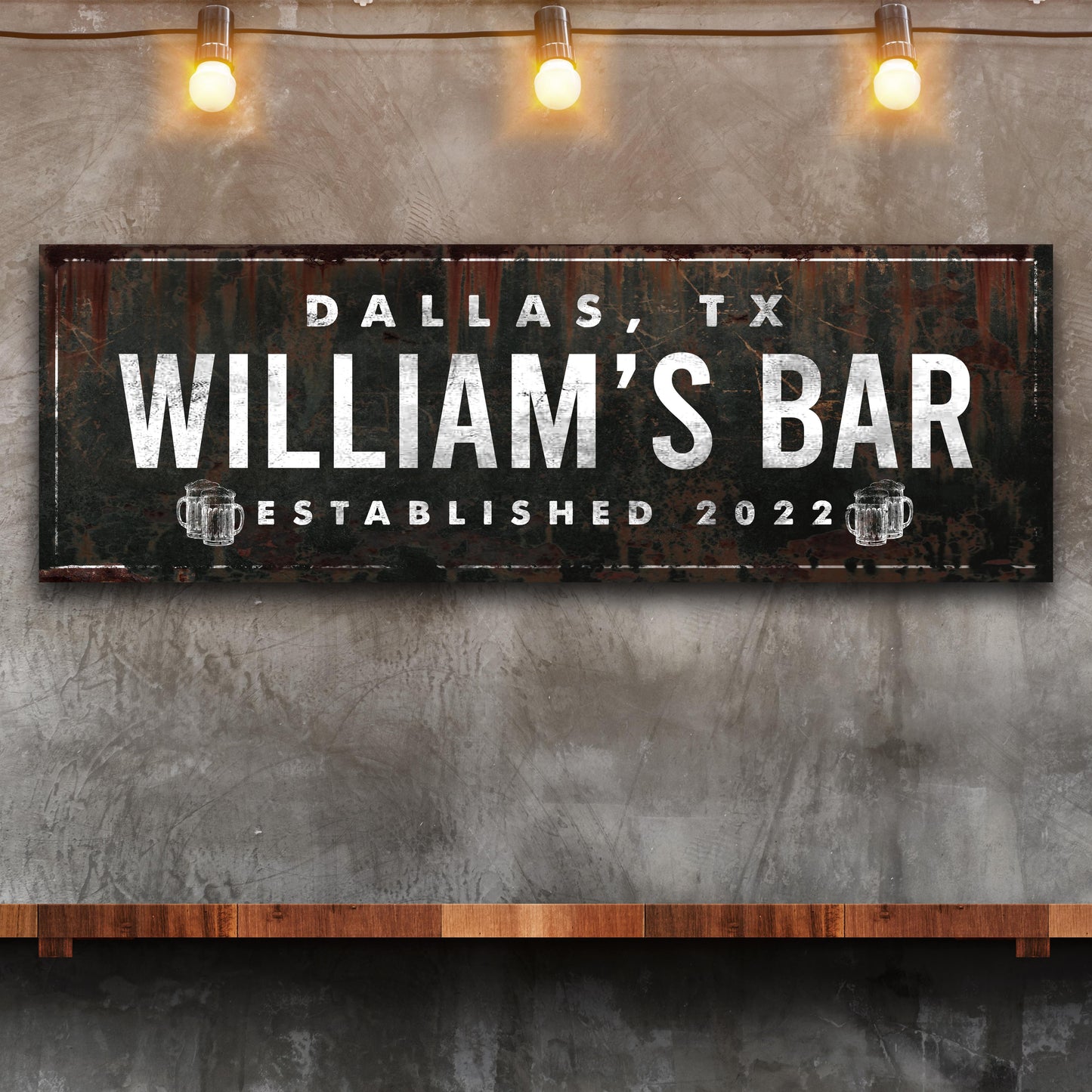 Personalized Rustic Bar home bar canvas sign with family name