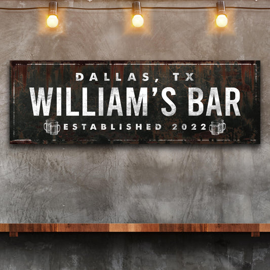 Personalized Rustic Bar home bar canvas sign with family name